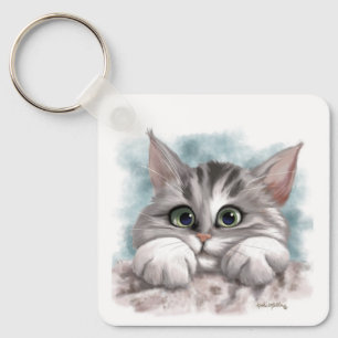 Porte-clés Dessin animé de chaton tabby gris adorable