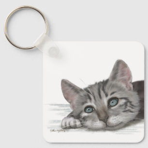 Porte-clés Dessin animé de chaton tabby mignon au repos