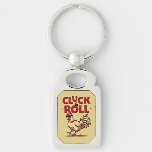 Porte-clés Dessin animé de coq cool "Cluck & Roll" drôle (Devant)