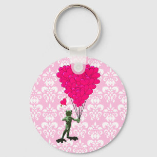 Porte-clés Dessin animé drôle de grenouille & cœur rose sur d