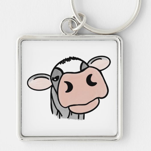 Porte-clés dessin animé vache noir blanc rose baiser gris ani (Devant)