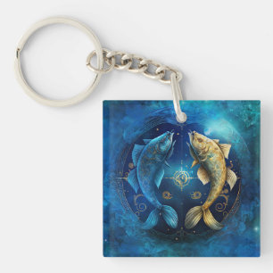 Porte-clés Dessin aquarelle du signe astrologique Poissons