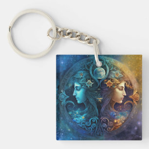 Porte-clés Dessin aquarelle signe zodiacal Gémeaux