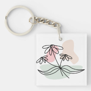 Porte-clés Dessin au crayon floral Pastel