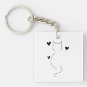 Porte-clés Dessin au trait de chat mignon, avec trois cœurs (Devant)