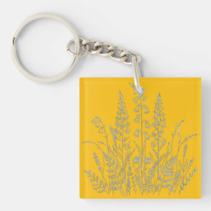 Porte-clés Dessin botanique de prairie fleurie sauvage