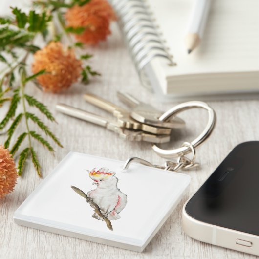 Porte-clés Dessin d'aquarelle d'un perroquet de cacatoès (Devant Droit)