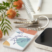 Porte-clés dessin d'art affiche d'une femme buvant du café (Devant droit)