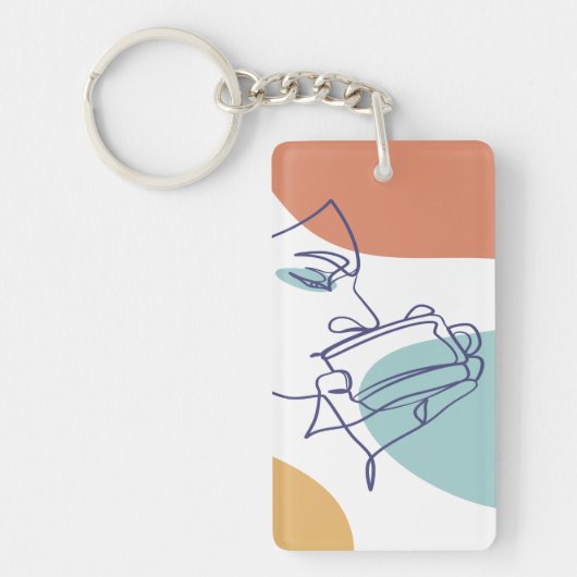 Porte-clés dessin d'art affiche d'une femme buvant du café (Devant)