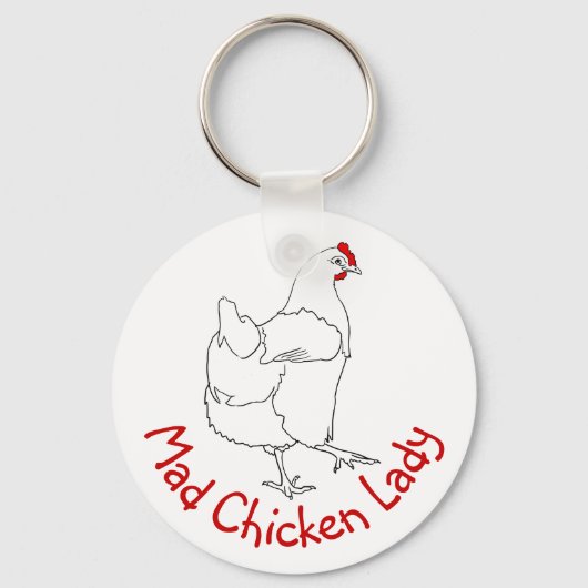 Porte-clés Dessin d'art animal mad Chicken Lady Funny (Recto)