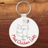 Porte-clés Dessin d'art animal mad Chicken Lady Funny (Recto)