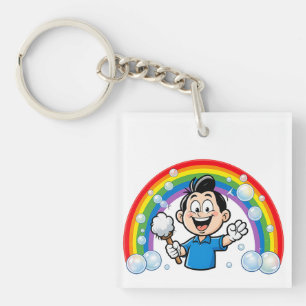 Porte-clés Dessin d'art de mascotte de nettoyage mignon arc-e
