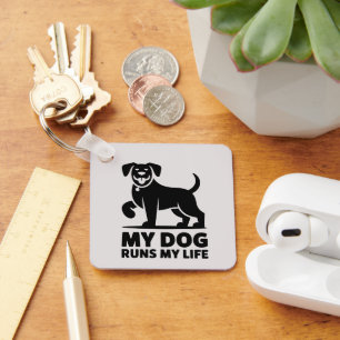 Porte-clés Dessin de chien joueur "Mon chien dirige ma vie" A
