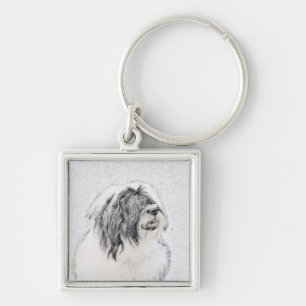 Porte-clés Dessin de collie à oreilles - Joli art original de