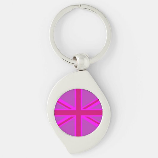 Porte-clés Dessin de drapeau Union Jack rose fuchsia (Devant)