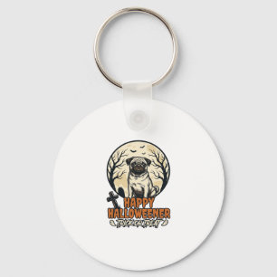 Porte-clés Dessin de gravure vintage Pug Halloween Trick or T