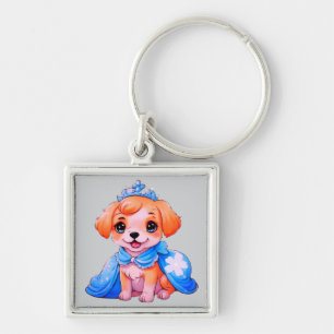 Porte-clés Dessin de Kawaii Chien en robe bleue et tiara