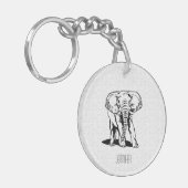 Porte-clés Dessin de ligne d'éléphant noir mignon monogramme (Devant gauche)