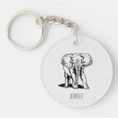 Porte-clés Dessin de ligne d'éléphant noir mignon monogramme (Devant)