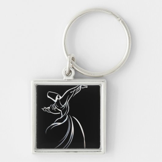 Porte-clés Dessin De Ligne Dervish Style De Calligraphe En Bl (Devant)