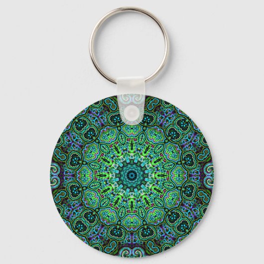 Porte-clés dessin de mandala vert émeraude (Recto)