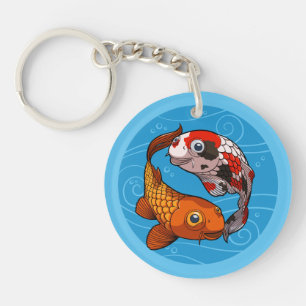 Porte-clés Dessin de poisson Yin Yang Carpe Koi original