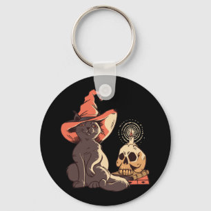 Porte-clés Dessin de sorcière de chaton noir pour Halloween