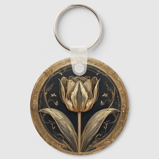 Porte-clés Dessin de tulipe or et noir (Recto)