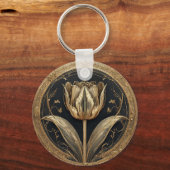 Porte-clés Dessin de tulipe or et noir (Recto)