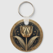 Porte-clés Dessin de tulipe or et noir (Verso)