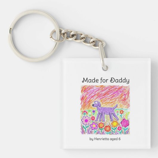 Porte-clés dessin d'enfant fait à la main pour papa (Devant)