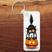 Porte-clés Dessin d'Halloween au chat effrayé sur Citrouille (Recto)