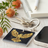 Porte-clés 🦅 Dessin géométrique d'aigle doré pour un style a (Devant Droit)