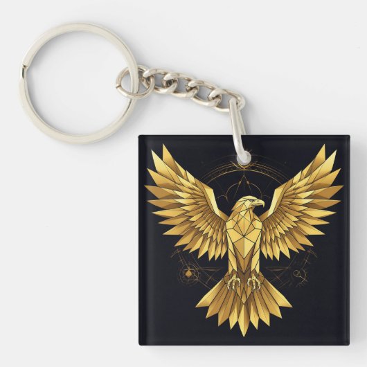 Porte-clés 🦅 Dessin géométrique d'aigle doré pour un style a (Devant)