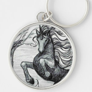 Porte-clés Dessin noir et blanc de licorne noire de licornes