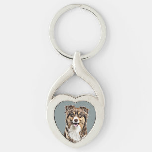 Porte-clés Dessin personnalisé Collie Chien personnalisé