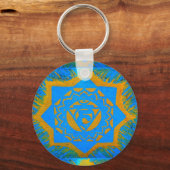 Porte-clés dessin tibétain bleu et or (Recto)