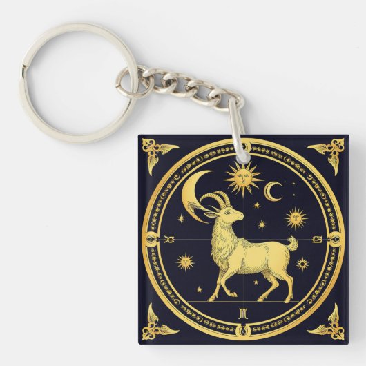 Porte-clés Dessin Zodiaque Capricorne Doré (Devant)
