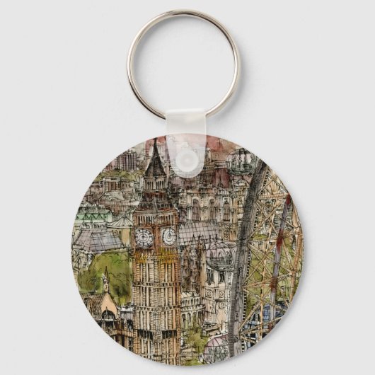 Porte-clés Destinations | Aquarelle Big Ben & London Eye (Recto)