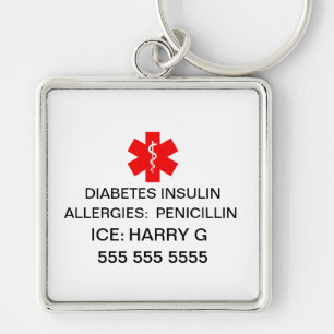 Porte-clés Détails d'urgence de l'alerte médicale vitale