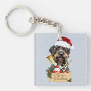 Porte-clés Deutsch Drahthaar, Joyeux Noël ! Bouton magnétique
