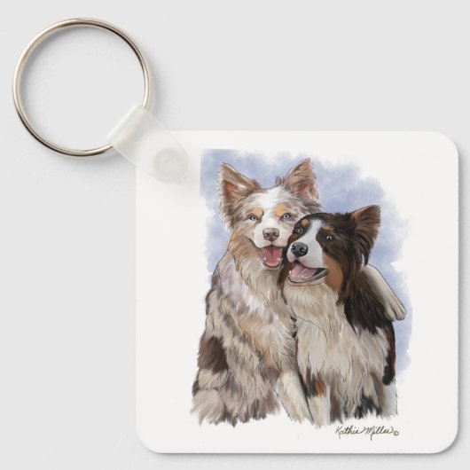 Porte-clés Deux amis Border Collie dessin animé (Recto)