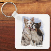 Porte-clés Deux amis Border Collie dessin animé (Recto)