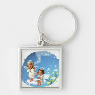 Porte-clés Deux anges se reposant sur les nuages