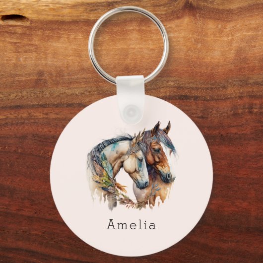 Porte-clés Deux beaux chevaux Boho occidental (Recto)