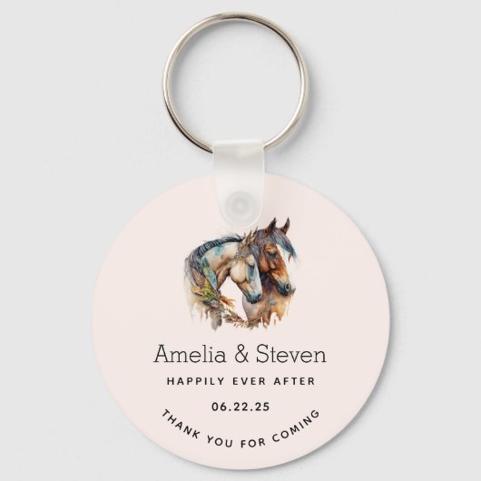 Porte-clés Deux beaux chevaux Western Boho Mariage (Recto)