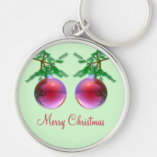 Porte-clés Deux boules de Noël Joyeuses Rouges