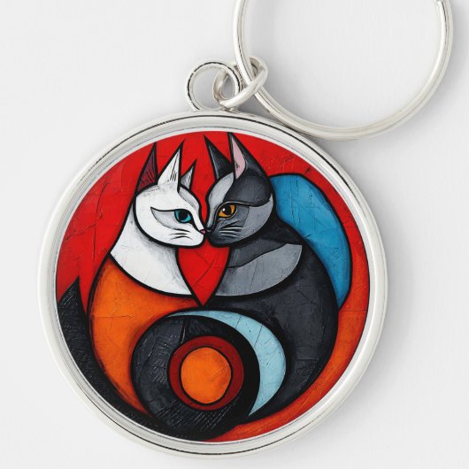 Porte-clés Deux chats dans un design circulaire vibrant (Devant)
