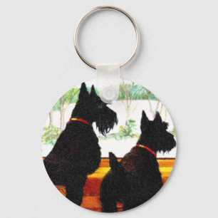 Porte-clés Deux Chiens écossais attendent le Père Noël
