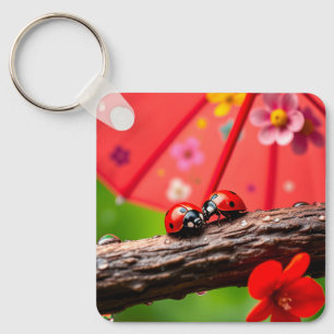 Porte-clés Deux coccinelles se reposant sur une brindille